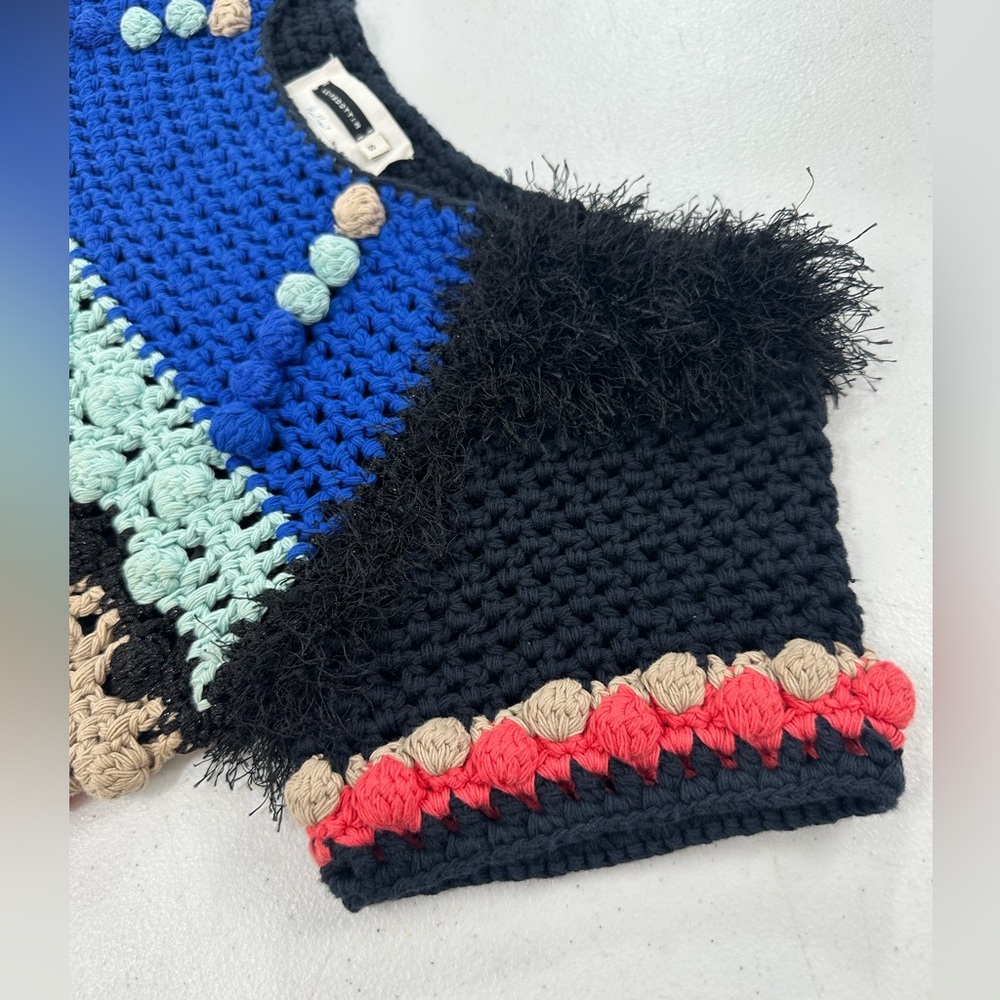 Leifsdottir Multicolor Boho Crochet Bobble Stitch Top Artisan Festival Knit S - Picture 6 of 10